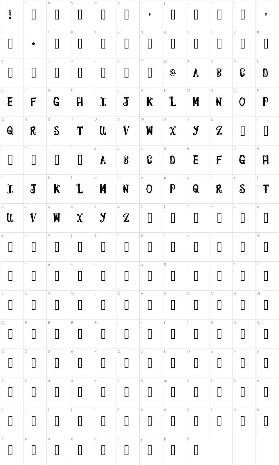 Mapa de caracteres da fonte Hey it's red