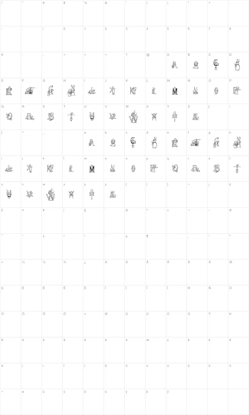Mapa de caracteres da fonte HFF Kids Stuff