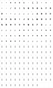 Mapa de caracteres da fonte Hoedown
