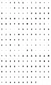 Mapa de caracteres da fonte Hole-Hearted