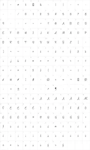Mapa de caracteres da fonte Honey Script