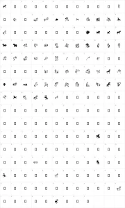 Mapa de caracteres da fonte Horsedings