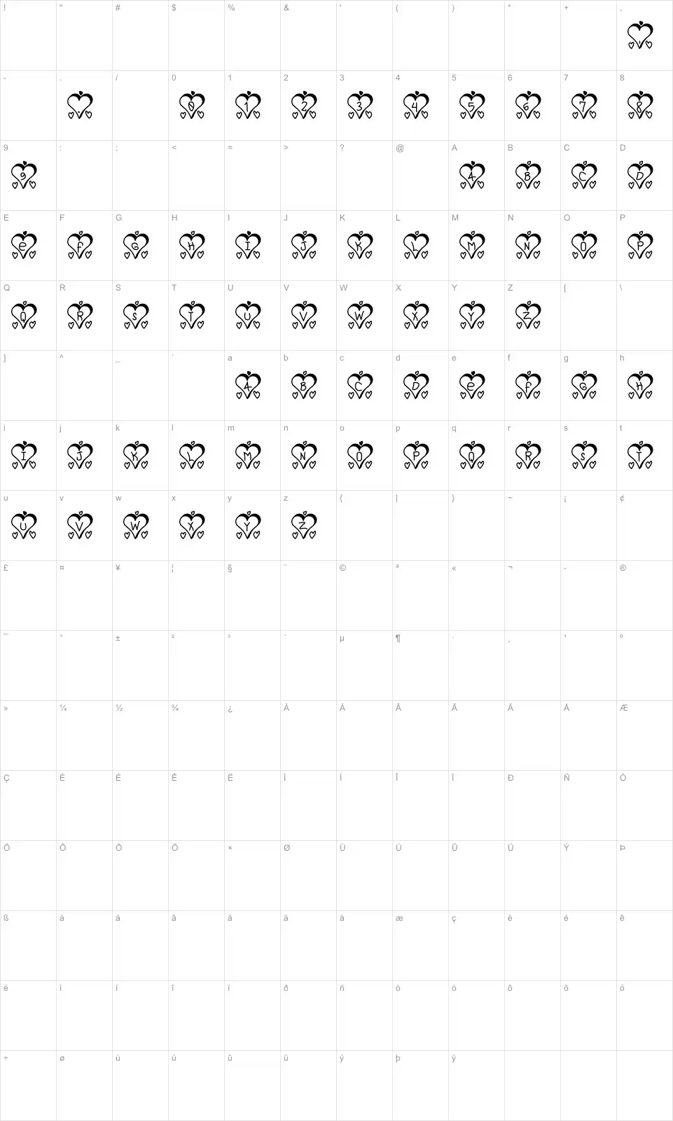Mapa de caracteres da fonte I Love St