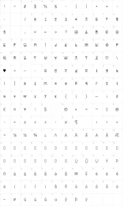 Mapa de caracteres da fonte I Love You Forever