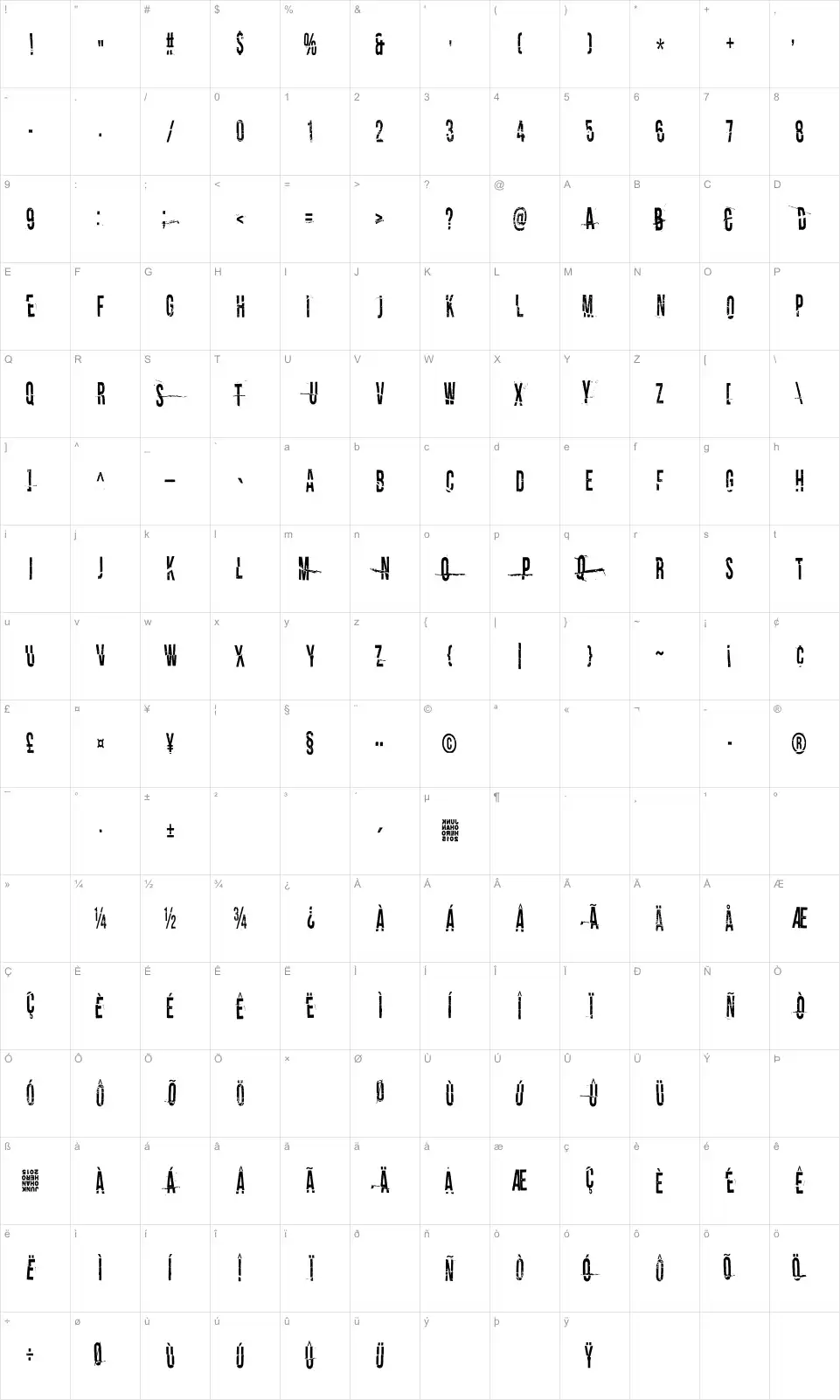 Mapa de caracteres da fonte I tell you all my secrets