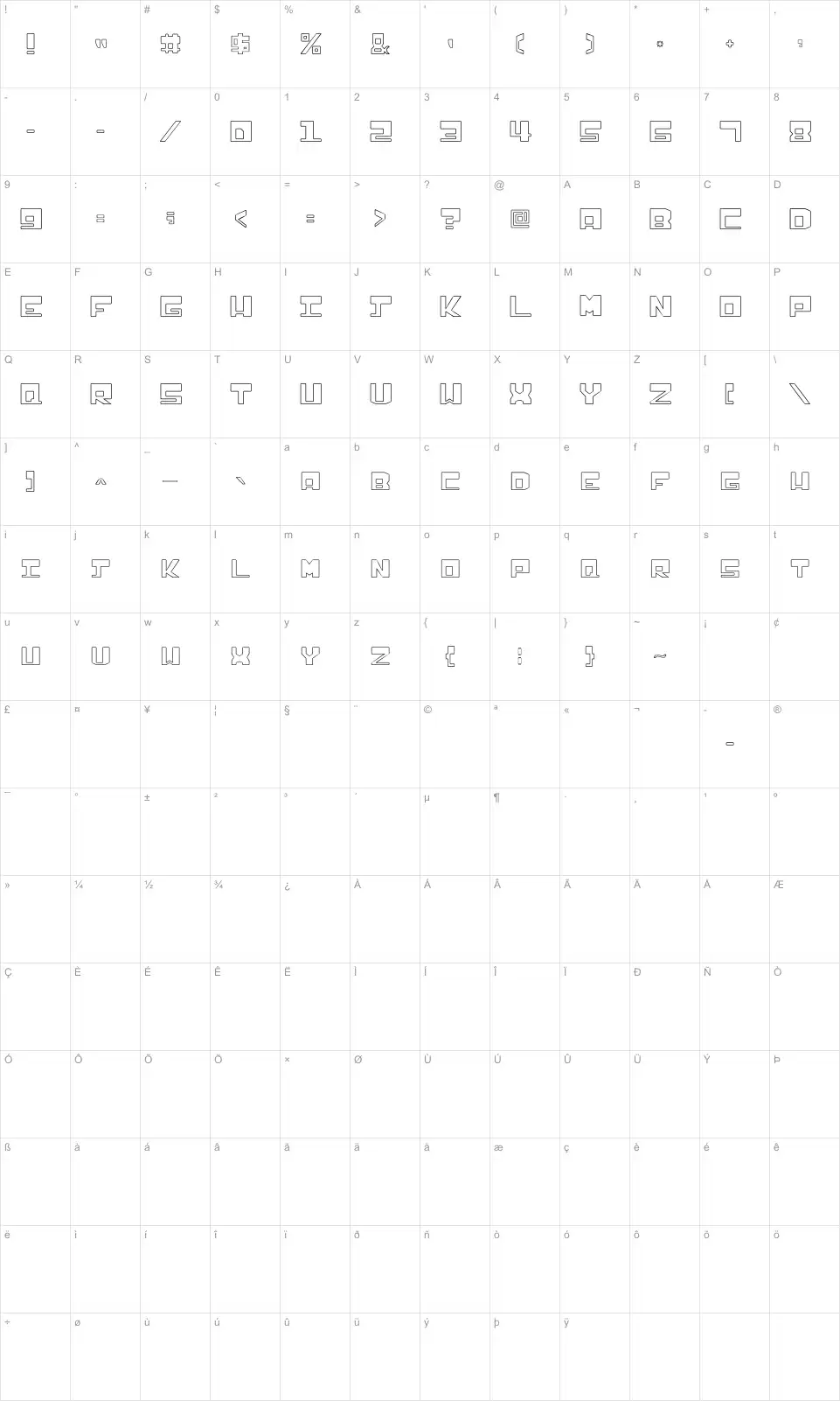 Mapa de caracteres da fonte Infection
