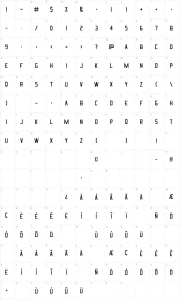 Mapa de caracteres da fonte Ingrata