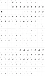 Mapa de caracteres da fonte Intrique Script