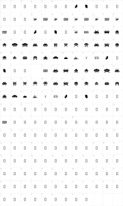 Mapa de caracteres da fonte Invaders from Space