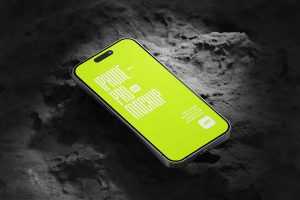 iPhone 15 Pro On Rock Mockup
