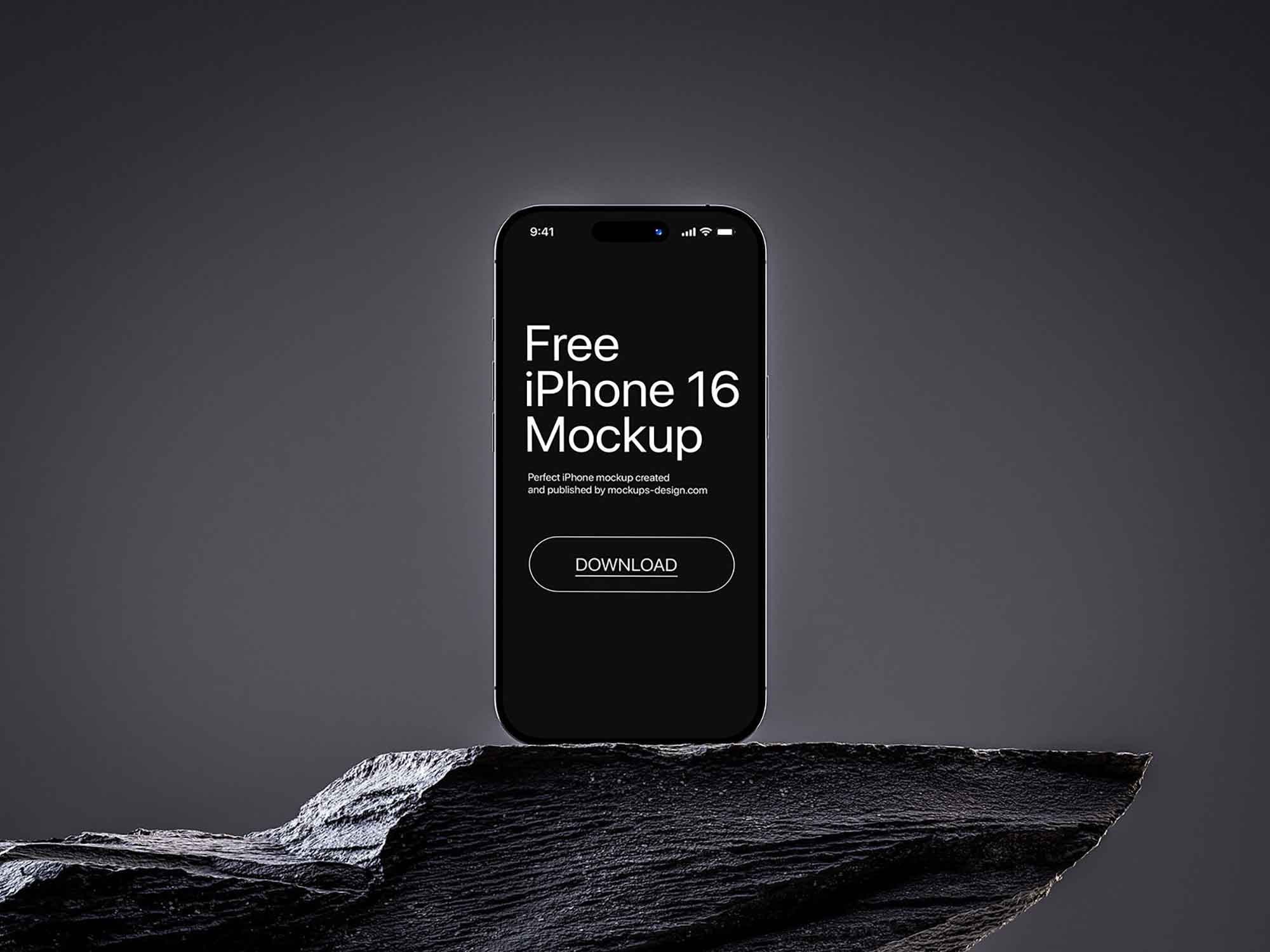 iPhone 16 on Rock Mockup