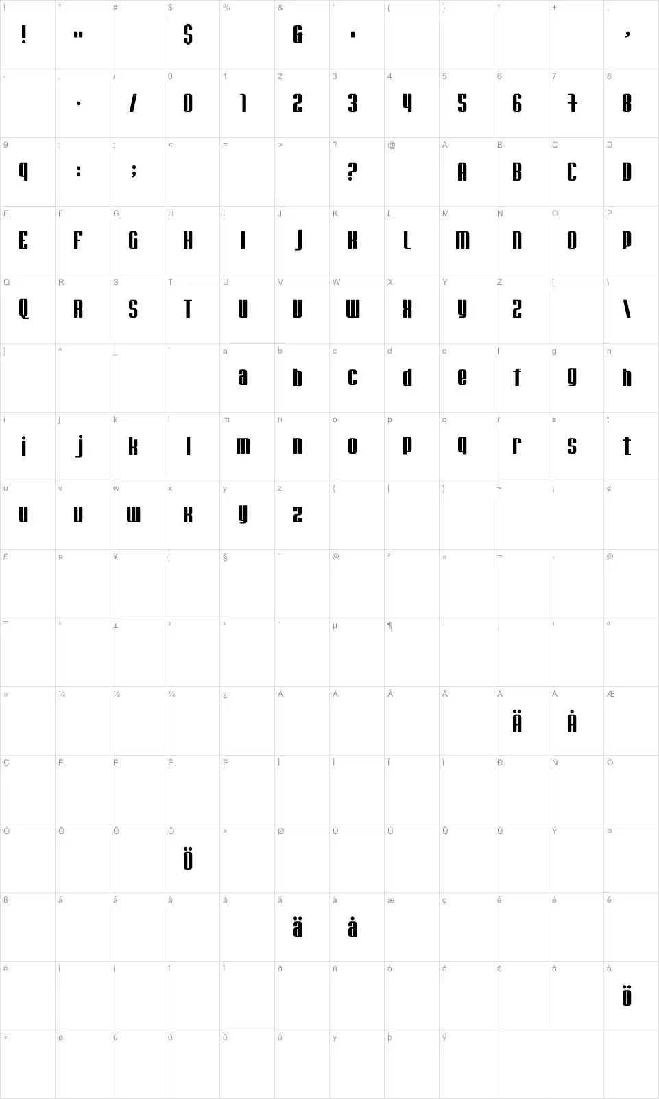 Mapa de caracteres da fonte Jade Monkey
