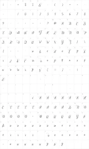 Mapa de caracteres da fonte Janda Celebration Script