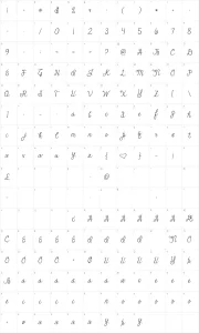 Mapa de caracteres da fonte Janda Cheerful Script