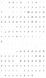 Mapa de caracteres da fonte Janda Elegant Handwriting