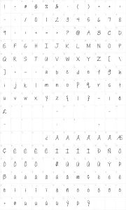 Mapa de caracteres da fonte Janda Everyday Casual