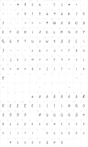 Mapa de caracteres da fonte Janda Quirkygirl