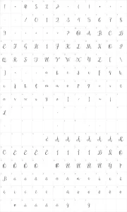 Mapa de caracteres da fonte Janda Stylish Script