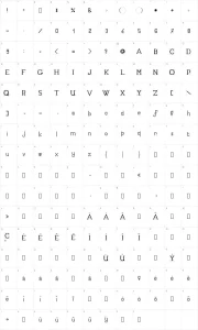 Mapa de caracteres da fonte JB Etude