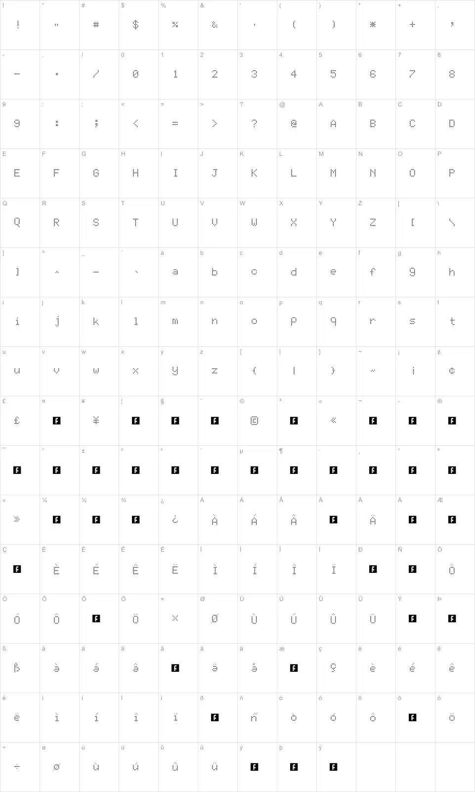 Mapa de caracteres da fonte JD LCD Rounded