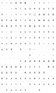 Mapa de caracteres da fonte Jester