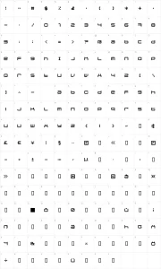 Mapa de caracteres da fonte Jethose