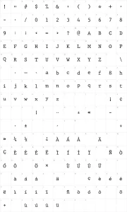 Mapa de caracteres da fonte JMH Typewriter