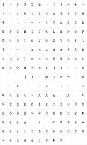 Mapa de caracteres da fonte JMH Typewriter Mono