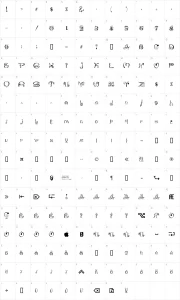Mapa de caracteres da fonte JoliScript