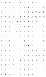 Mapa de caracteres da fonte JSL Ancient