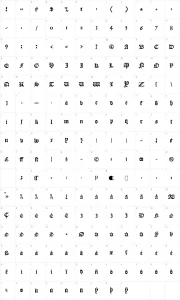 Mapa de caracteres da fonte JSL Blackletter