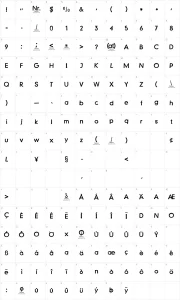 Mapa de caracteres da fonte Just another stamp