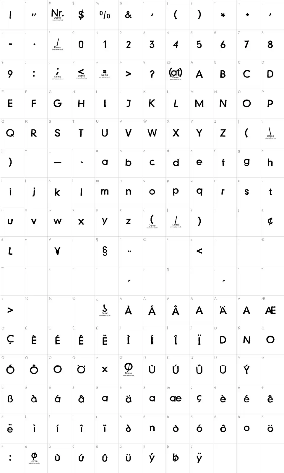 Mapa de caracteres da fonte Just another stamp
