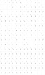 Mapa de caracteres da fonte Just Coles Cursive