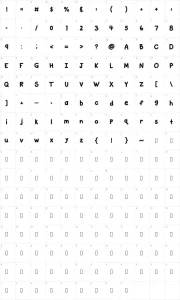 Mapa de caracteres da fonte KB A Stitch In Time
