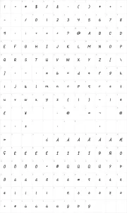 Mapa de caracteres da fonte KG Primary Italics