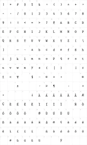 Mapa de caracteres da fonte King