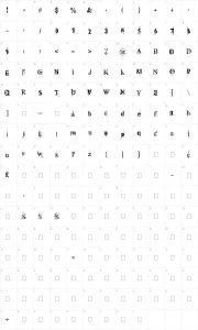 Mapa de caracteres da fonte Kingthings Pique'n'meex