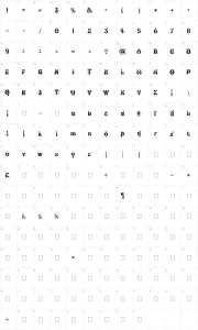 Mapa de caracteres da fonte Kingthings Slipperylip