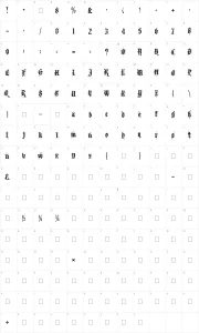 Mapa de caracteres da fonte Kingthings Spike