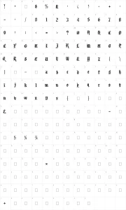 Mapa de caracteres da fonte Kingthings Spikeless