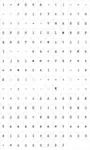 Mapa de caracteres da fonte Kingthings Trypewriter