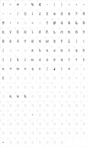 Mapa de caracteres da fonte Kingthings Whizzbang + Flashbang