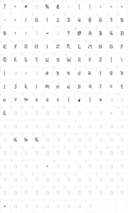 Mapa de caracteres da fonte Kingthings Whizzbang