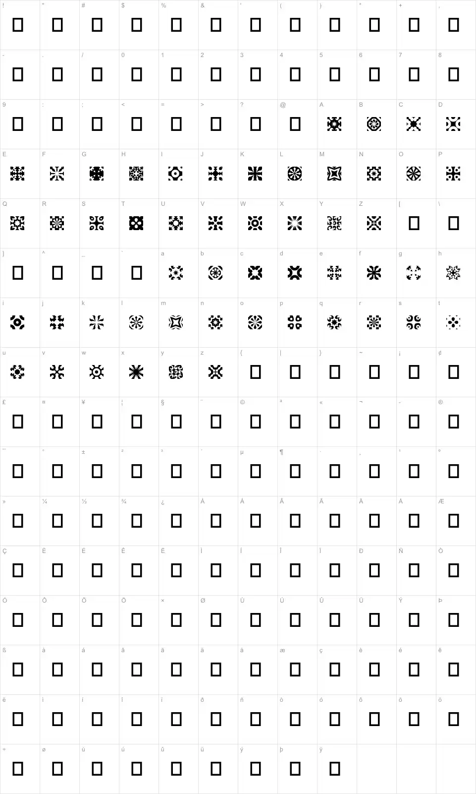 Mapa de caracteres da fonte Kitchen Tile