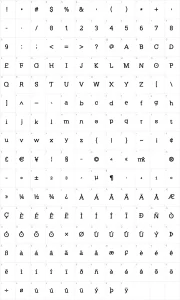 Mapa de caracteres da fonte Klein Slabserif