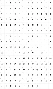 Mapa de caracteres da fonte Koch Fette Deutsche Schrift