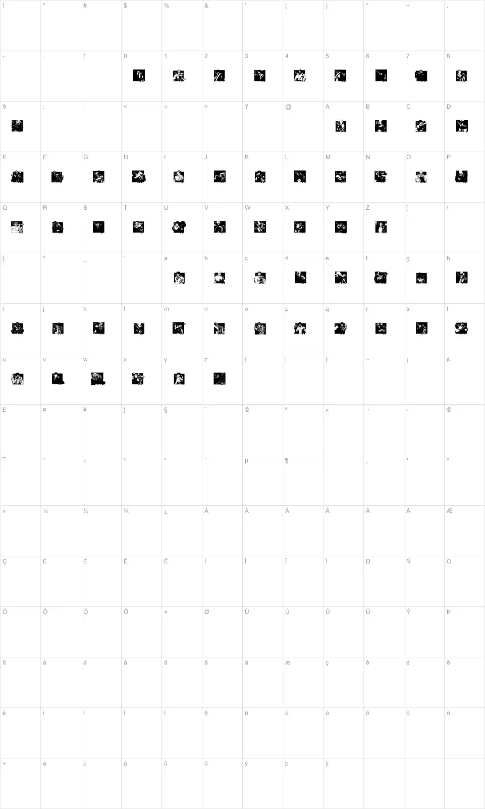 Mapa de caracteres da fonte KOF Dingbats
