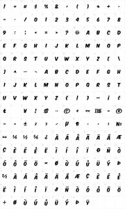 Mapa de caracteres da fonte Komika Title