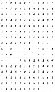 Mapa de caracteres da fonte Komikandy